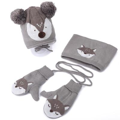 China Fashion\comfortable\durable winter newborn fox plus velvet scarf hat gloves baby three-piece hat for sale