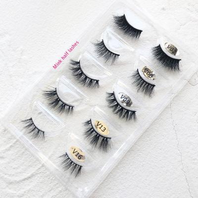 China iSheo Natural Long Customized Eyelashes Boxes 3D Natural Fluffy Mink Half Corner Lashes Half Eyelashes for sale