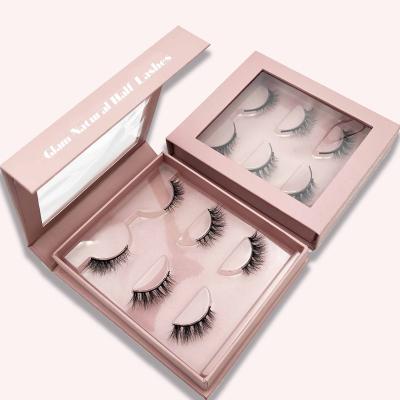 China Thick iShero Customized 3 in 1 Eyelashes Box Magnetic Eyelash Natural Half Mink Lashes for sale