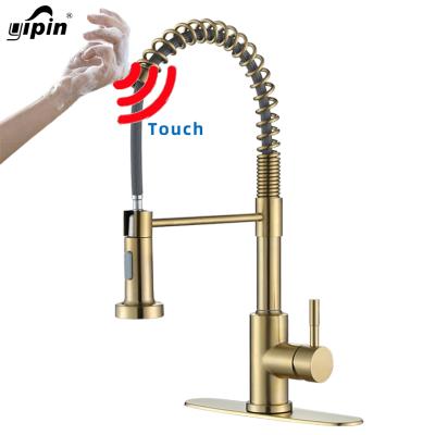 China Sense Faucets Wholesaler Spring Faucets Pull Out Kitchen Faucet Pull Down Sprayer Touch Sensor Touch Gold Kitchen Faucet for sale