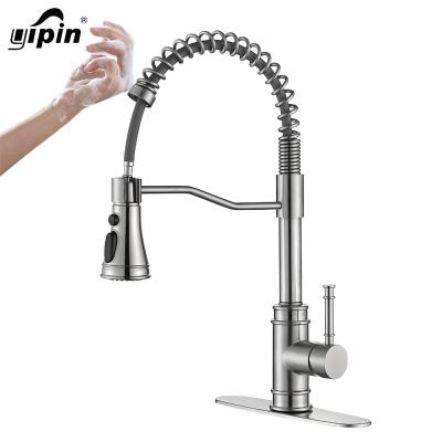 China Hot Sense Faucets Selling Sensor Touch Faucet Pull Out Kitchen Faucet Stainless Steel Brushed Hot And Cold Mixed Faucet for sale