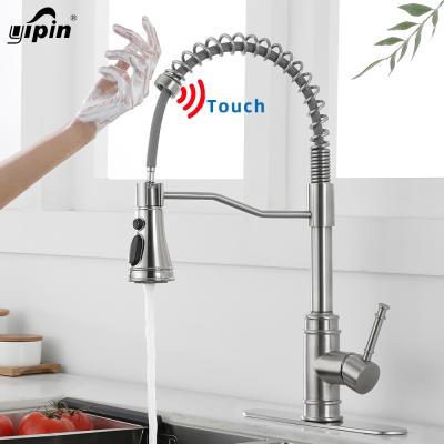 China Hot Sense Faucets Selling Sensor Touch Faucet Pull Out Kitchen Faucet Stainless Steel Brushed Hot And Cold Mixed Faucet for sale