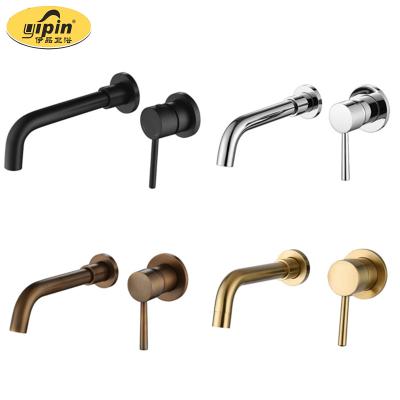 China New Style Metered Faucets Hidden In Basin Mixer Single Handle Wall Wash Room Brass Wall Mounted Basin Faucets for sale