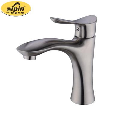 China Metered Faucets Kaiping Sanitary Ware Manufacturers Brushed Ware With Ceramic Cartridge 304 Stainless Steel Single Lever Basin Faucet for sale