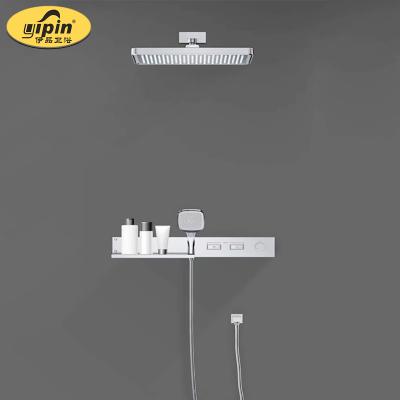 China Sliding Barless Kaiping 2021 Concealed Thermostatic Shower System Set Bathroom Two-Function Button Panel Shower Set for sale