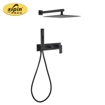 China Without Sliding Bar Sanitary Ware Shower Faucet Set Hot Cold Hidden Rainfall Black Waterfall Bathroom Shower System for sale