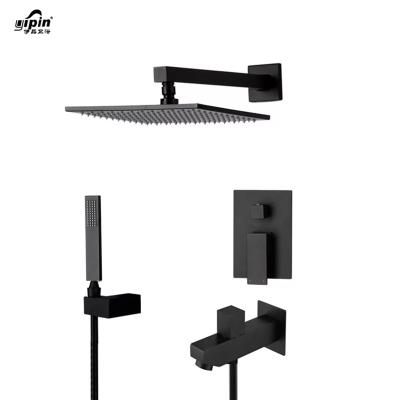 China Without Slide Bar Shower System Black Shower Set 8 Inch Wall Mounted High Pressure Shower Set for sale