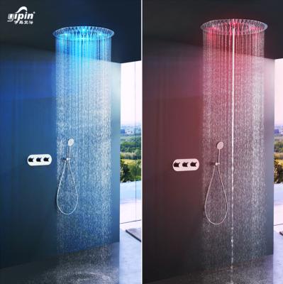 China Without Slide Bar Bathroom Hidden In The Wall Thermostatic Rainfall Bubble Shower Faucet Recessed Round Ceiling Shower Head Mixer With LED Light for sale