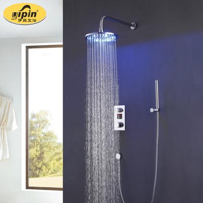 China Without Slide Bar Porcelain Concealed Bathroom Shower Set Round Shape Led Color Changing Shower Faucets Head With Fahrenheit Temperature Display for sale