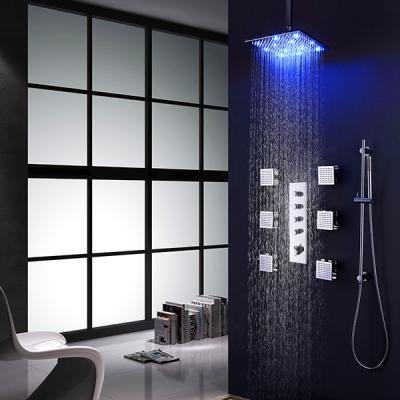 China With Slide Bar High Quality Bathroom Ceiling Shower Mixer LED Thermostatic Hidden Shower Panel Faucets With Body Jets for sale