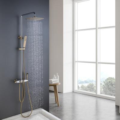 China With Sliding Bar Black And Rose Gold Mixed Color Square Exposed Shower Faucet With Hand Shower for sale