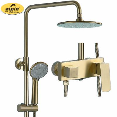 China Brass Slide Bar Faucet Maker 3 Function Bathroom Mixer Triple Shower Set With Slide Bar Hand Shower for sale