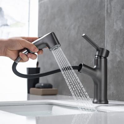 China Metered Faucets Factory Directly To Supply Single Handle Bathroom Faucet Pull Out Black Basin Faucets Cold / Hot Mixer Tap for sale