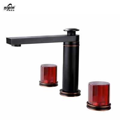 China Modern High Quality Metered Tap Style 3 Hole Black Faucet Basin Mixer Bathtub Filler for sale