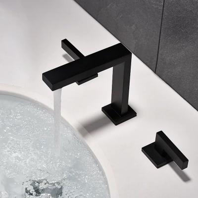 China Faucet Kaiping Guangdong Sanitary Ware Taps Hot And Cold 3 Hole Switch Dual Handle Black Handle for sale