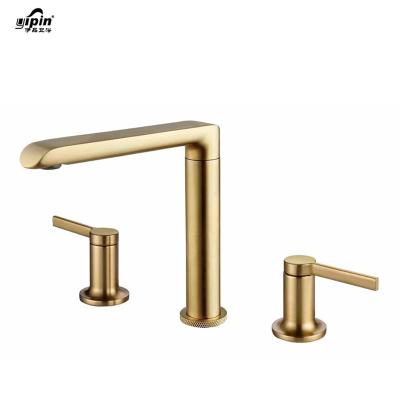 China Kaiping Gold Double Hole Taps High-qualityThree Switch Metered Bath Taps Mixer Tap for sale