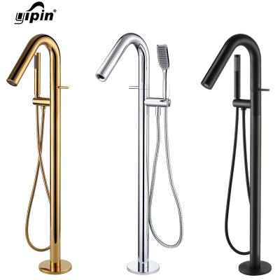 China Freestanding Slide Bar Bath And Freestanding Shower Faucets Floor Standing Brush Gold Shower Kit Bathtub Faucet Filler With Hand Mixer for sale