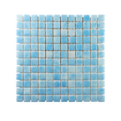 China Colorful Blue Square Shape Parquet Mosaic Tiles Glass Mosaic Slab for sale