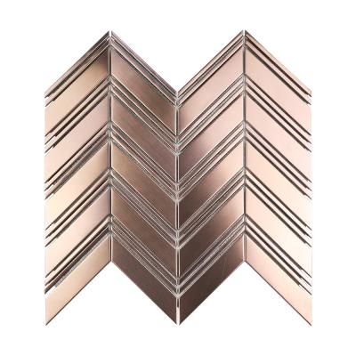 China 2019 Design Unique Premium Parquet Mosaic Tiles Stainless Steel Rose Gold Backsplash Wall Tiles for sale