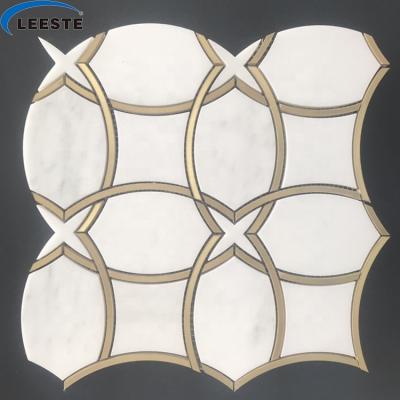 China New Design Luxury High End Mosaic Project Parquet Geometric Mosaic With Brass Strips Waterjet Mosaic for sale