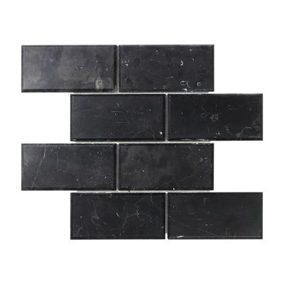 China Parquet Nero Marquina Black Marble With White Vein For Interior Wall Brick 3X6 Pattern Mosaic Slab for sale