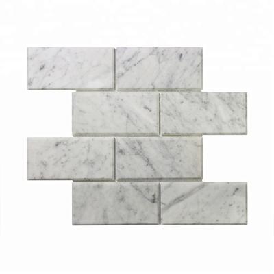 China Popular Parquet Design 3d White Marble Bianco Carrara Beveled Mosaic 3