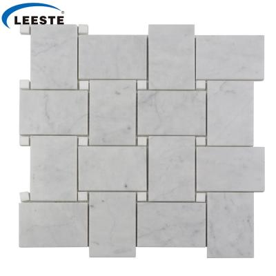 China Parquet Bathroom Popular Decoration Italian Carrara Basketweave White Marble Mosaic Slab for sale