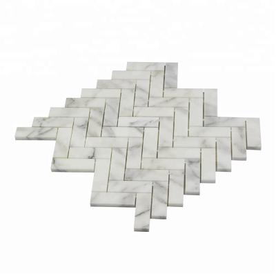 China Popular Interior Tiles China Mosaic For Kitchen Room And Bathroom Calacatta Gold Polished Herringbone Marble Mosaic Tiles 1x3inch for sale