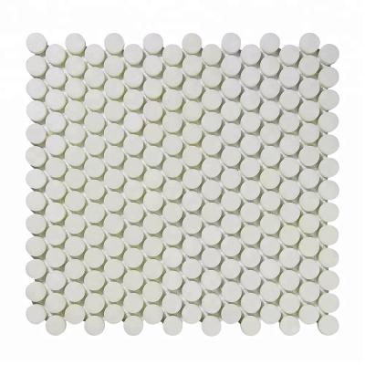 China Parquet penny round shaped mosaic marble slab backsplash for sale