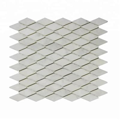 China Diamond Shape White Mosaic Tile Parquet Backsplash Rhombus White Marble Mosaic Slabs for sale