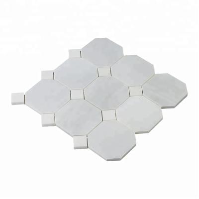 China Good Price Parquet Leeste Octagon Decorative Stone Mosaic Wall Slabs Floor Royal White Material Decor for sale