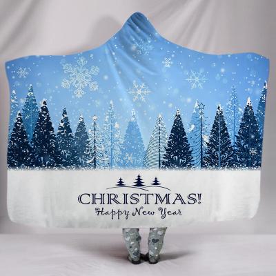 China Sustainable Anime Plush Custom Thickened Christmas Digital Print Hooded Double Cape Blanket for sale