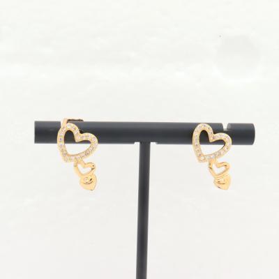 China Fashion Hot Selling 24k Gold Plated Zircon Gemstone Heart Shaped Stud Earrings For Young Lady Women for sale