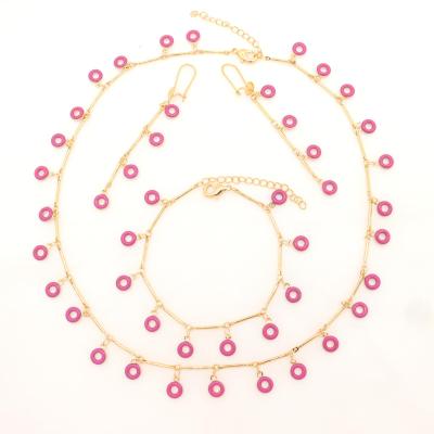 China Fashion Fashion Colorful Pink Jewelry Customize New Design 24k Gold Plated Earring And Bracelet Evil Eye Necklace Set For Lady Women for sale