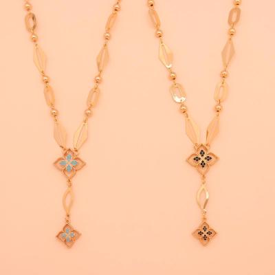 China Four Leaf CLASSIC Chic Pendant Link Chain Necklace Geometric Special Jewelry For Women Fashion Jewelry Set for sale