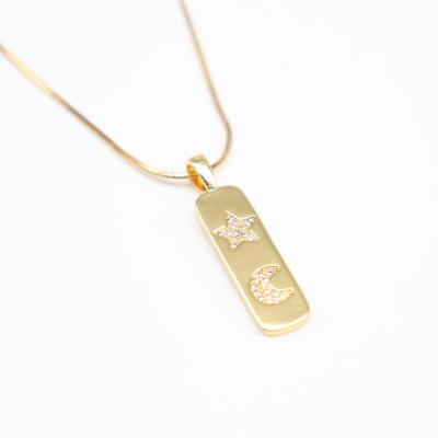 China 18k Gold Plated Jewelry Unisex Hiphop Run Factory Wholesale Fine Star Moon Zircon Design Necklace Pendant for sale