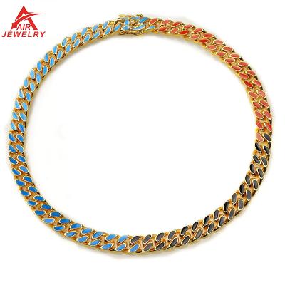 China New Design Fashion Hiphop Old Style Enamel Three Colors Cuban Chain Necklace Jewelry For Men for sale