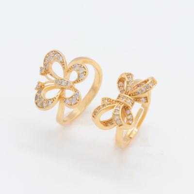 China New Latest Design Cute 24k Gold Plated Zircon Gemstone Bowknot Ring Butterfly Shape Rings Jewelry For Women for sale