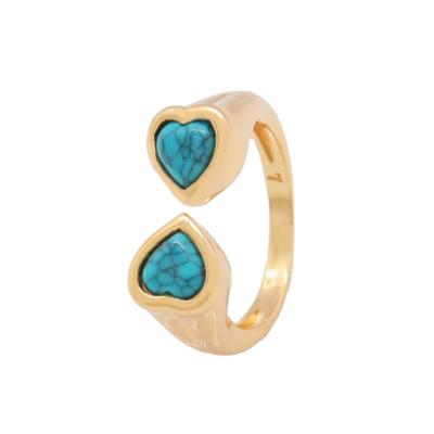 China New Design Fashion Vintage Heart Shape Blue Stone Turquoise Open Resizeable Rings Unisex for sale