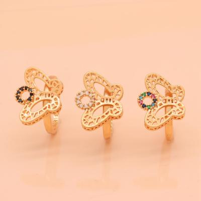 China Fashion romantic 24K gold copper ring big butterfly shape vintage JEWELRY AIR mixed color zircon rings women jewelry for sale