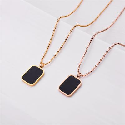 China High Quality Plated Gold Necklace Ins Style Small Round Black Rectangular Pendant Gold Plated Pearl Chain Necklaces Jewelry Necklaces for sale