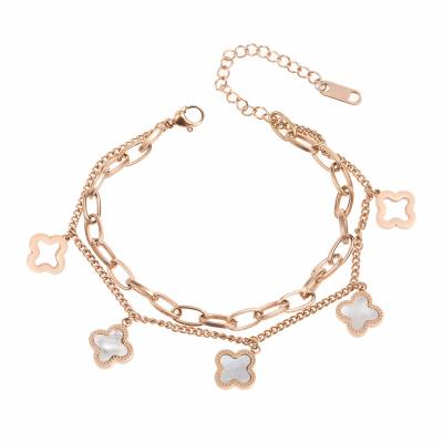 China FASHIONABLE New Product Hot Sale Clover Ladies 18k Gold Plated Stainless Steel Multilayer Adjustable Bracelet for sale