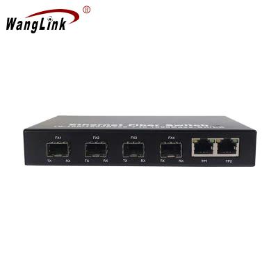 China Metal Housing Wanglink Gigabit Ethernet Switch 2 Fiber Optic Ports rj45 + SFP Media Converter 4 Sockets 1000Mbps for sale