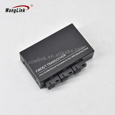 China FTTH Wanglink 3F3E 10/100M 24V POE Switch 3 SC RJ45 3 Fiber Ethernet Switch Passive Invert Media Converter for sale