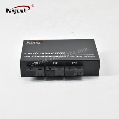 China FTTH Wanglink 3F3E POE 3 Passive Fiber 3 LAN Port 10/100M Fiber Optical Media Converter Switch for sale