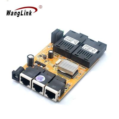 China 10/100M Media Converter 2F3E PCB Wanglink 2*100Base-FX SingleFiber SC+20KM 3*10/100Base-T RJ45 23E Fiber Optic Media Converter PCBA for sale