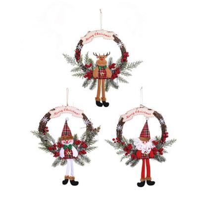 China ZIXU Textile + Rattan Christmas Pine Braids Home Decor Hanging Santa Elk Snowman Christmas Tree Ornaments Decorations for sale