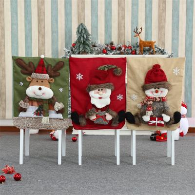 China ZIXU Dobby Christmas Dining Chair Back Cover Santa Claus Snowman Reindeer Xmas Dinner Chairs Cover Kitchen Chair Cover for sale