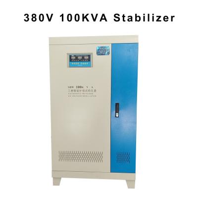 China Pure Copper Wire 380V 400V 3Phase 100KVA Industrial Voltage Stabilizer with Over/Under Voltage Protection zu verkaufen