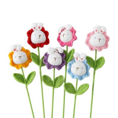 China Wadding Chat 2023 Wool Yarn Crochet Rabbit Sunflower Lop Eared Stem Bouquet Handmade Knitting Dolls Flower Bouquet For Home Decoration for sale